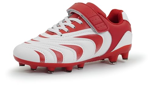 BomKinta Kids Soccer Cleats No-Tie Football Shoes Girls Baseball Cleat Red Size 1 M US Little Kid