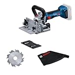 Bosch Professional 18V System Akku-Flachdübelfräse GFF 18V-22 (inkl. Scheibenfräser Ø 105 mm, Staubbeutel, Anklippscheibe, Zweilochmutterndreher, ohne Akku/Ladegerät)