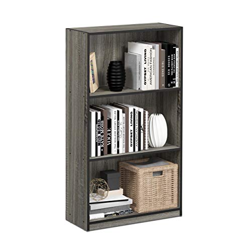 Furinno Basic Étagères de Rangement de Bibliothèque à 3 Niveaux, Chêne Français Gris/Noir, One Size