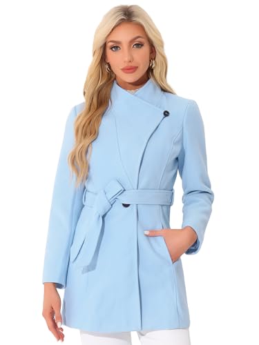 Image of Allegra K Women's Winter Elegant Stand Collar Overcoat Long Belted Pea Coat