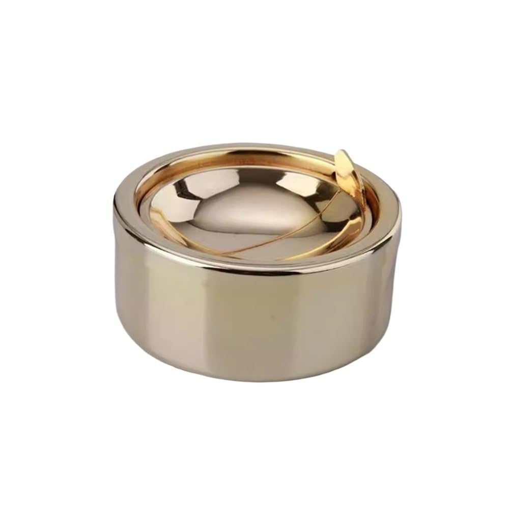 Smoking Accessories Outdoor Ashtray with Lid,Metal Windproof Ashtrays for Indoor or Outdoor Use(Gold)
