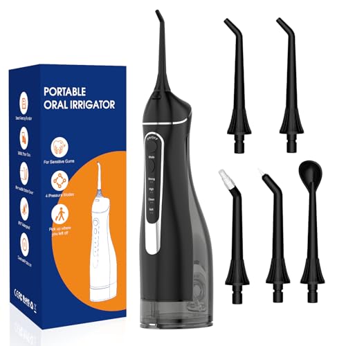 Image of Water flossers for Teeth Pick, Portable Oral Irrigator Dental with 4 Modes 5 Jet Tips, IPX7 Rechargeable Water Tooth Flosser for Braces Sensitive Gum Care，300ml Tank for Home Travel Use