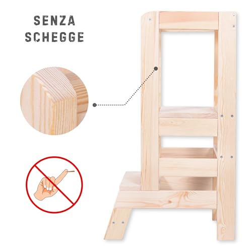 Foto von SPRINGOS Kitchen Helper Küchenhelfer für Kleinkinder 90x39x52 cm Montessori Lernturm Massivholz Tower Stabil Kiefernholz Hochstuhl Treppenhochstuhl Natural