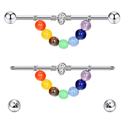 YOFANST 14G Chakra Industrial Barbell Stainless Steel Industrial Piercing Bar Earring Cartilage Piercing Jewelry 38mm 1&1/2 Inch, 2PCS