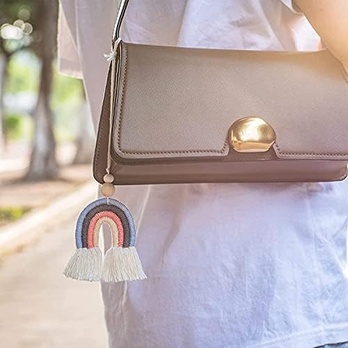 Rainbow Charm Car Rear View Mirror Hanger Boho Wooden BeadsEssential Oil Car Diffuser Handmade Car Accessories Colorful Hanging Air Freshener Decor