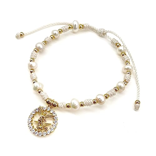 St Michael Archangel Pendant Medal on Adjustable Ivory Cord and Freshwater Pearls Wrist Adjustable Bracelet4