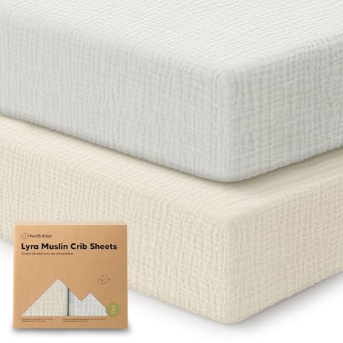 KeaBabies 2-Pack Muslin Crib Sheets for Boys, Girls - 100% Organic Cotton Fitted Baby Crib Mattress Sheet, Soft Breathable Standard Toddler Bed Cover...