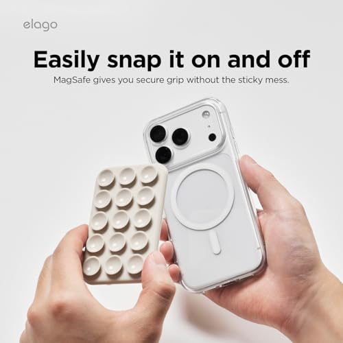 Image of elago Magnetic Suction Cup Phone Mount for iPhone, Compatible with MagSafe | Removable, Silicone, Holder, Hands-Free Selfies, Video for TikTok, Instagram Influencer, Creator, Strong Magnetism (Stone)