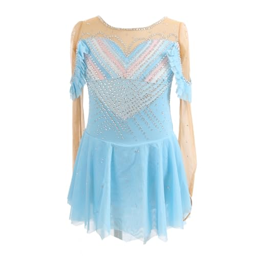 Robe de patinage artistique fille, costume de concours de danse et roller à manches longues.