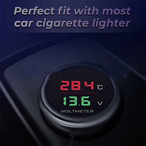 2 in1 Auto Zigarettenanzünder Steckdose Voltmeter Autothermometer Multi-Funktion KFZ Ladegerät Batterie Voltmeter Thermometer Detektor mit USB Anschluss für 12V/24V PKW LKW