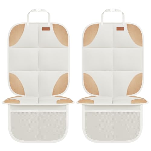 Image of SMART ELF 2 Pack Car Seat Protector-600D Fabric Waterproof (Beige Brown) | Baby and Pets for Child Car Seat with Thicily Padded and Non-Slip Backing Mesh Pockets, Universal Size - Sedan SUV Truck