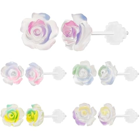 AoedeJ Colorful Plastic Post Earrings Medical Grade Plastic Earrings for Sensitive Ears Plastic Stud Earrings for Women (Roses) Cover