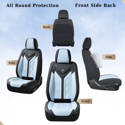 Image of Coverado Seat Covers, Car Seat Covers Front Seats, Leather Seat Covers for Cars, Automotive Seat Covers Car Seat Protector Car Seat Cushion Universal Fit for Most Sedans SUV Truck(Black&Light Blue)