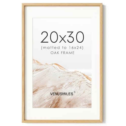 Image of 20x30 Poster Frame, USA-Sourced Natural Oak Wood Picture Collage Frame with HD Tempered Glass, Modern Simple 20 x 30 Wooden Photo Frame Matted to 16x24, Vertical & Horizontal Wall Hanging Display