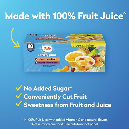 Image of Dole Diced Peaches and Cherry Mixed Fruit in 100% Juice Variety Pack - Dole Fruit Bowls Snacks - 4 oz Bowls - 16 Pack