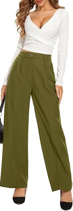 Womens Wide Leg Pants High Waisted Stretchy Fall Winter Business Casual Comfy Trousers with Pockets