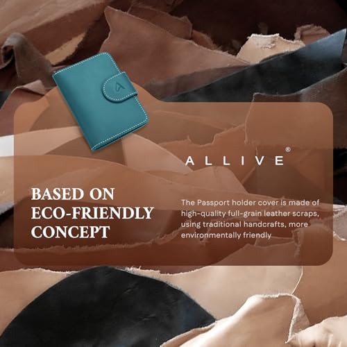 Image of ALLIVE Rfid Passport Holder for Travel Women & Men, Passport Cover Wallet with AirTag Hidden, Genuine Leather Passport Holder Essential for Business Travel, Airport Security (Lake Blue)