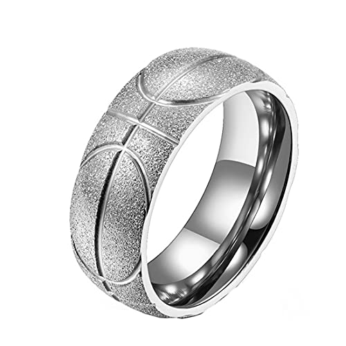 HIJONES Anello Sportivo da Basket da Uomini in Acciaio Inossidabile con 8mm a Cupola Opaco Hip Hop Gioielleria Argento Dimensione 25