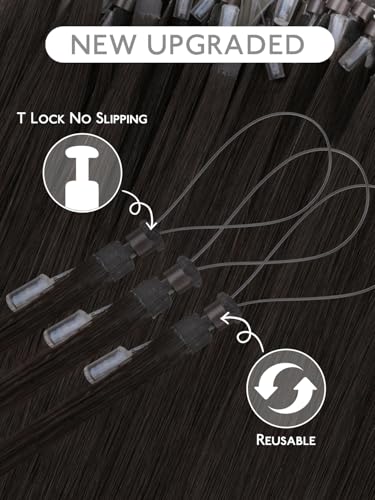 Image of WENNALlFE T Lock Tip Hair Extensions Human Hair, 50g 60s 20 Inch Dark Brown Remy Hair Microlink Hair Extensions Real Human Hair Seamless Micro Loop Soft Reusable Micro Bead Extensiones De Cabello