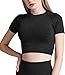DUROFIT Abbigliamento per Allenamento da Donna Yoga Top Corto a Maniche Corte per Palestra Maglietta Sportivi Camicie a Manica Corto T-Shirt Allenamento Fitness Nero M