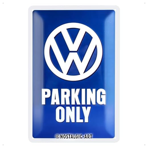 Nostalgic-Art Retro Blechschild, 20 x 30 cm, VW – Parking Only – Volkswagen Bus Geschenk-Idee, Original Lizenzprodukt (OLP), aus Metall, Werkstatt-Deko im Vintage Design, Blechschilder Sprüche