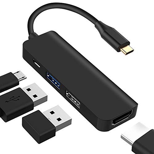 USB C Hub Adaptador multipuerto, convertidor Divisor USB ultradelgado 4 en 1 con HDMI 4K, Carga rápida PD, Puertos USB para MacBook / Pro, ChromeBook, XPS, Dispositivos USB C y más