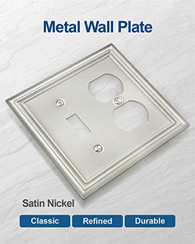 Zillsea Combo Toggle/Duplex Wall Plate, Wall Outlet Covers For Double Light Switches, Receptacle Outlet, Rotating Dimmer Switch, Satin Nickel Finish, 2 Pack #TOP3