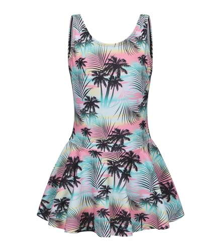 Image of Girls One Piece Swimsuits Leopard Bathing Suit for Kids Hawaiian Swimwear with Skirt Swim Dress 3-16 Years