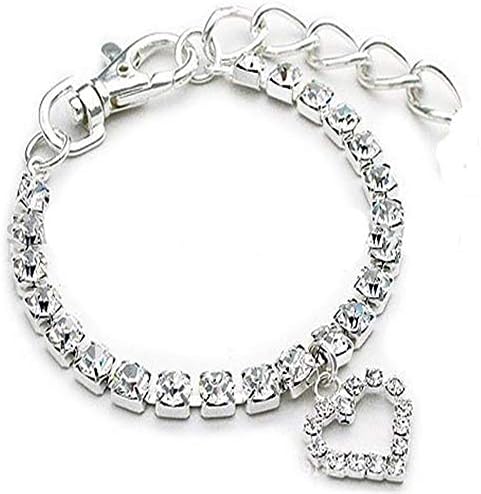 Dogs Kingdom Pet Dog Cat Rhinestones Necklace Fashion Puppy Love Heart Pendant Necklace Pet Jewelry Accessories,White,S:8-10" Neck image 4