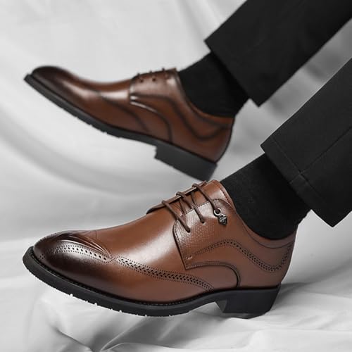 Men's Leather Brogue Oxford Shoes Classic Round Toe Block Heel Lace-Up Business Dress Shoes Retro Derby Oxford 6