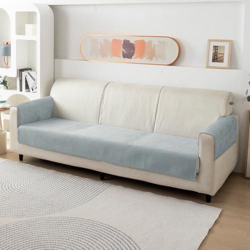 Image of HOKIPO Premium Chenille Anti Slip Sofa Cover Mat with 2 Armrest Cover, 3 Seater - Light Grey