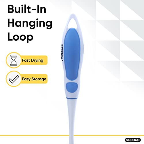 Image of Dish Washing Scrubber Vegetable Brush - Blue / White 2 Sided Bristles - Long Handle With Rubber Grip Non Scratch Kitchen and Bath Cleaning By Superio