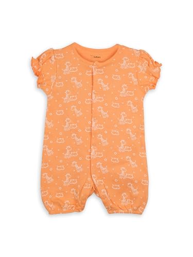 Image of Kidbea Organic Cotton Baby Romper for Infant Girls Front Button Half Sleeve Jumpsuit | Cute Printed Newborn Baby Girl Daily Comfort Wear