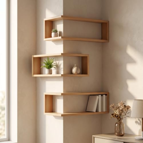 Support de rangement mural en bois d'angle pour salon et maison moderne
