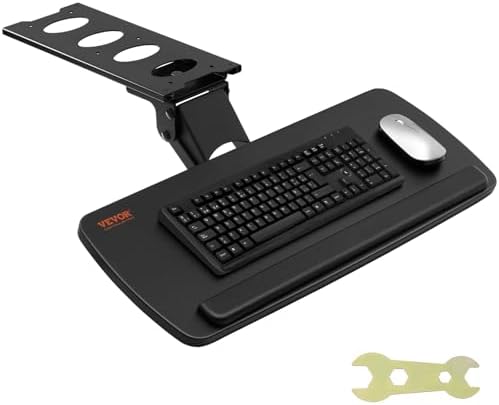 VEVOR Keyboard Tray Under Desk, Height and Angle Adjustable Ergonomic Keyboard/Mouse Tray Under Desk, Large 25x9.8 inch Slide-Out Computer Drawer for Typing in Home, Office Work