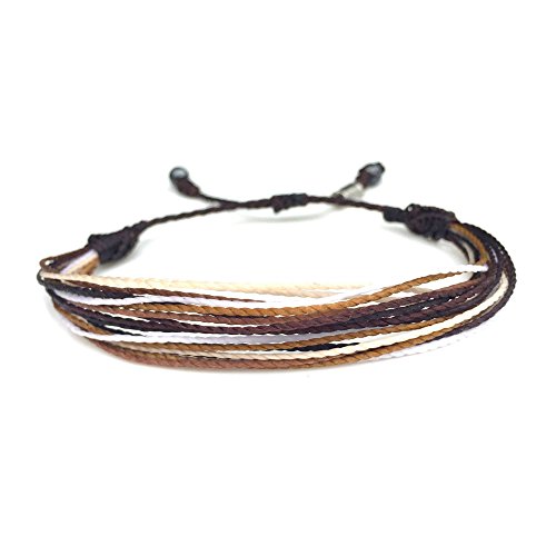 Brown String Bracelet with Hematite Stones - Adjustable Drawstring Handmade Surfer String Bracelets for Men and Women by Rumi Sumaq