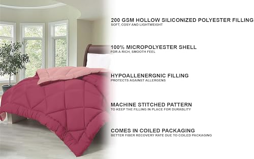 Image of Cloth Fusion 220 GSM Reversible All Season Comforter for Single Bed, Soft AC Quilt Blanket for Summer /Winter /Monsoon (60x90 Inch, Magenta & Light Pink)