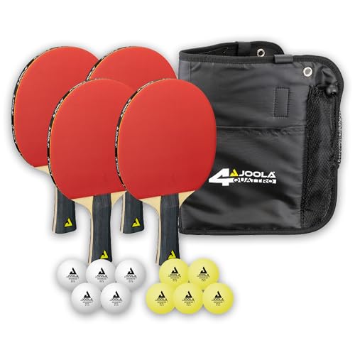 JOOLA Family - Juego de Tenis de Mesa con 4 Raquetas de Ping Pong, Pelotas de Ping Pong y Bolsa de Transporte