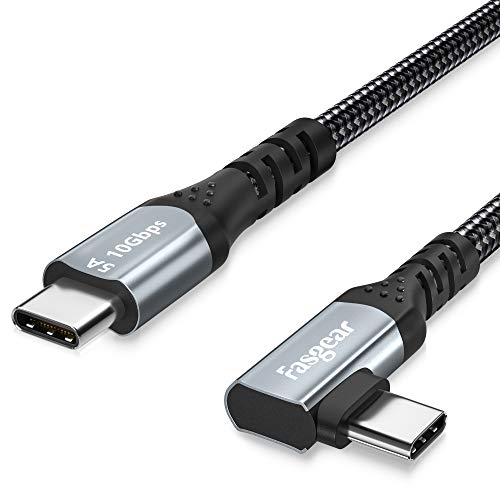 Fasgear 100W USB C zu Typ C 3.1 Gen 2 Kabel 3m, 90 Grad 5A PD mit E-Marker-Chip 4K@60Hz Videoübertragung (10 Gbit/s) Kompatibel für Oculus Quest Link, VR-Headset, PC-Spiele, Dockingstationen Schwarz