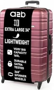 A2B Luggage Hardside Suitcases with Wheels - Hard Shell Luggage Quality Tested Wheels & Handles Huge 160L Capacity (Plum, XL)