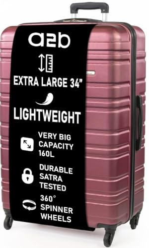 A2B Luggage Hardside Suitcases with Wheels - Hard Shell Luggage Quality Tested Wheels & Handles (Plum, XL)