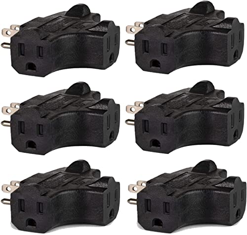 Maxlin Cable Heavy Duty Outlet Extender T-Shaped Adapter with 15 Amps 125V 50 Hz 1875 Watts 3 Plug Outlet Adapter UL Listed 3 Outlet Wall Adapter Wall Plug Extender Multi Outlet Adapter Black 6 Pack