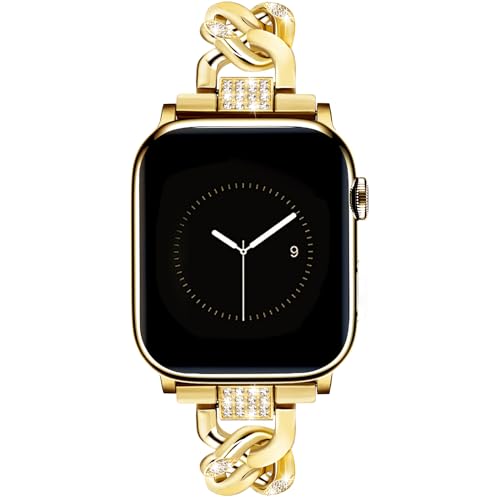 JR.DM �S�[���h�E�H�b�`�o���h �����p Apple Watch 38mm 40mm 41mm 42mm (S10/11) �Ή� �L���L�� �_�C�������h ���߉\ ���^�� �V���O���`�F�[���u���X���b�g iWatch Series 11/10/9/8/7/