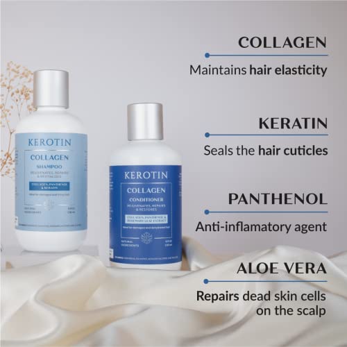 Kerotin Collagen Shampoo And Conditioner - Collagen Hair Treatment Set With Keratin, Rosemary, And Coconut Oil. Repair Damaged Hair, Prevent Breakage, And Control Frizz. Made In The Usa (Collagen Shampoo And Conditioner) #TOP3