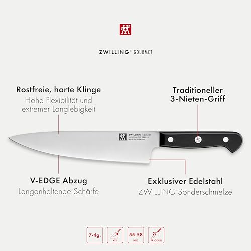 Foto von ZWILLING Gourmet Selbstschärfender Messerblock, 7-tlg., Messer und Schere aus rostfreiem Spezialstahl, Kunststoff-Griff, Braun [Made in Germany]