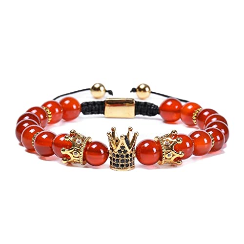 Bracelet punk pour hommes en cuir tressé et perles de pierre naturelles 19CM