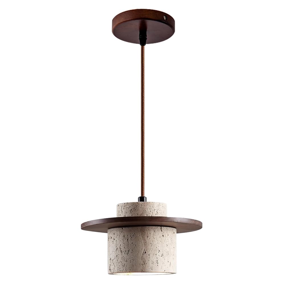 GUOGUOSM Modern Industrial Style Natural Stone Chandelier, E26 Screw Yellow Travertine Pendant Lamp, Height Adjustable Hanging Light, Kitchen Island Bedroom Corridor Decorative Light Fixtures