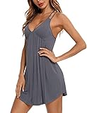 Senert Sleepwear for Women Nightgown Chemise V Neck Sleeveless Sleep Dress Grey,Large