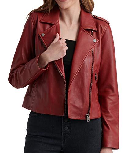 Veste de moto Lucky Brand blouson en cuir femme couleur écru taille ajustée