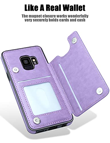 Mmhuo Samsung Galaxy S9 Wallet Case, Floral Magnetic Flip Cover With Card Holder & Kickstand, 5.8" Protective Phone Case - Purple #TOP2